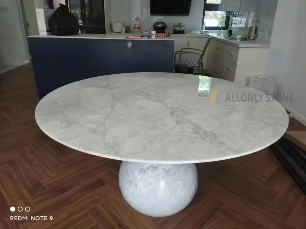 Oval Dining Tables Stone Furniture Carrara White/Veneto White Marble for Dining Room