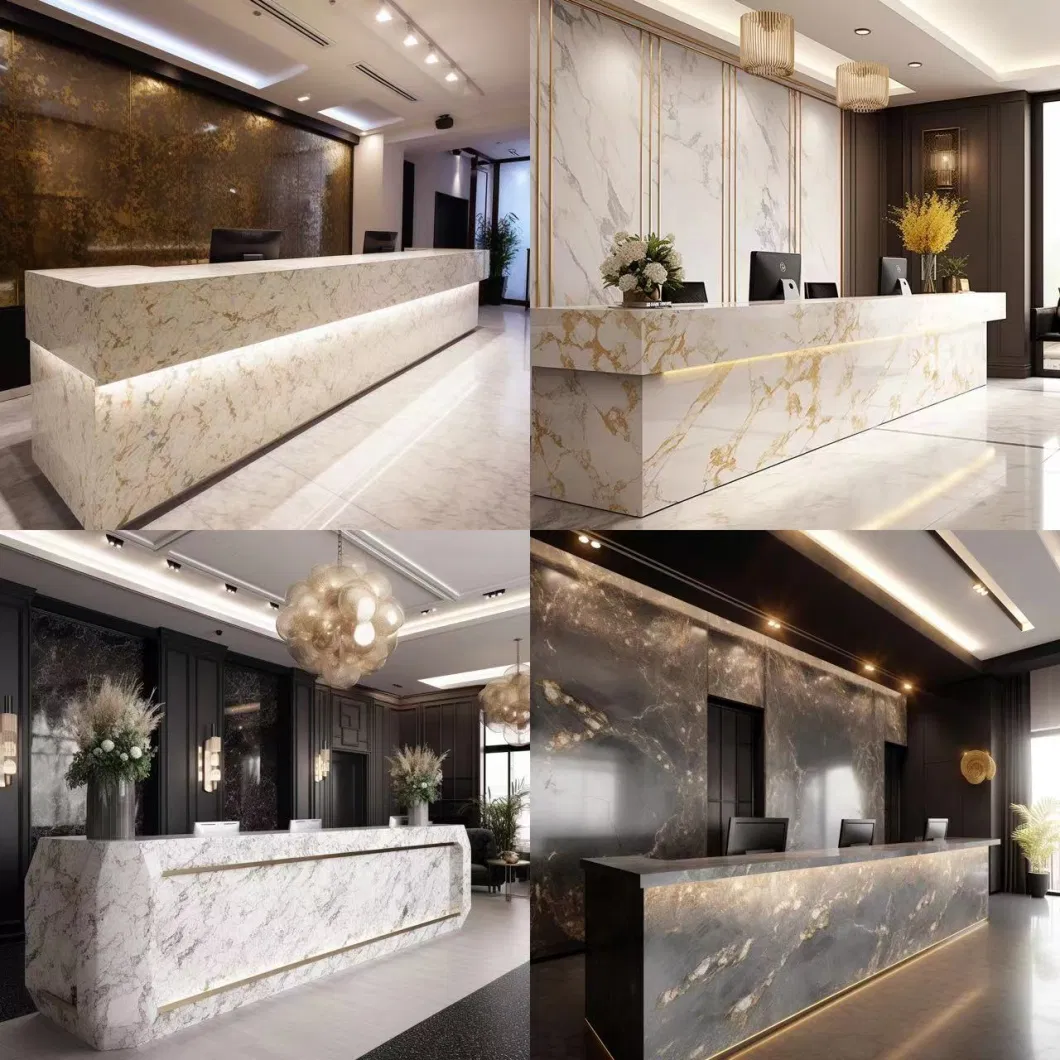 Artificial Gold Vein Stone Slab Calacatta White Quartz Solid Surface